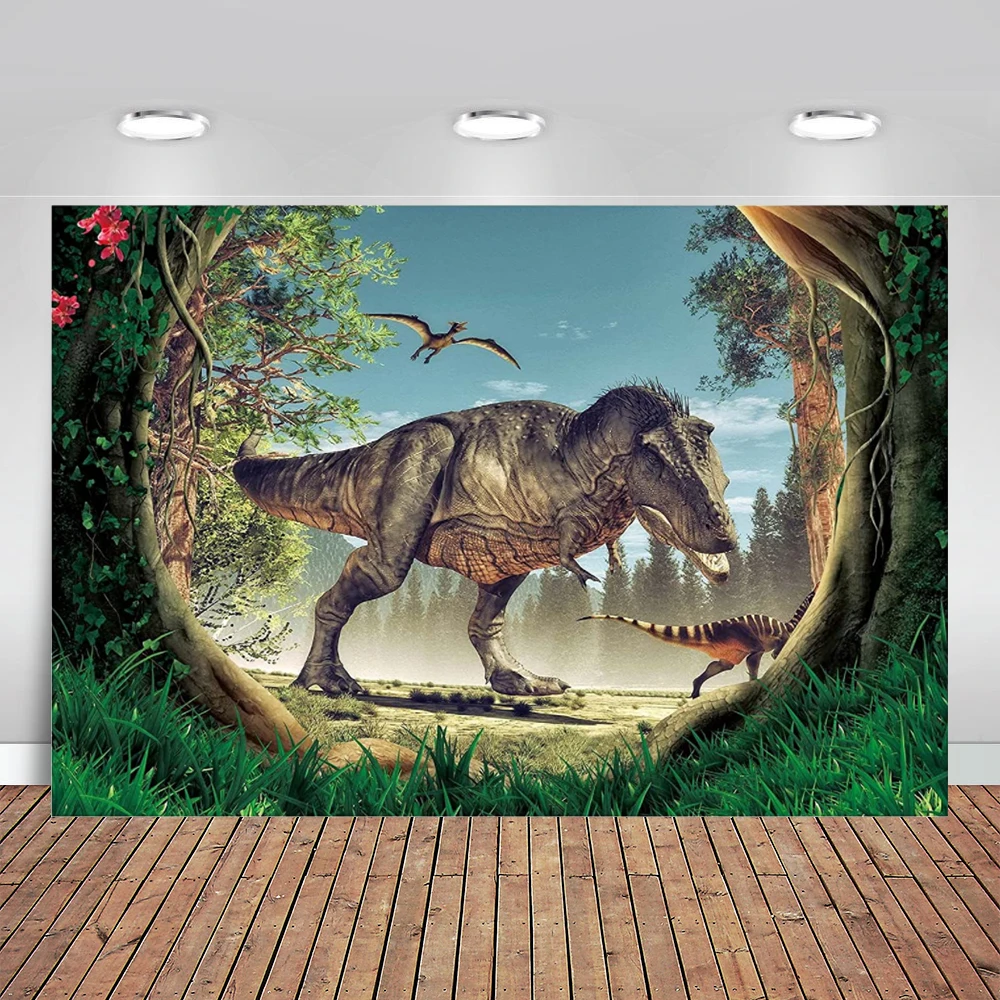 

Jurassic Dinosaur Party Backdrops for Photo Studio Forest Children Boys Happy Birthday Photgraphy Backgrounds Custom Photocall