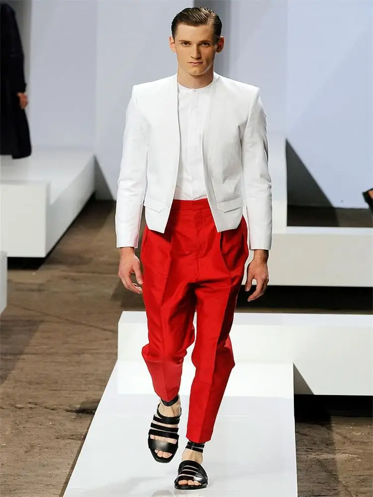 

Весенне-осенние новые мужские повседневные брюки, красные брюки-карандаш с высокой талией, молодежные популярные брюки-джокер