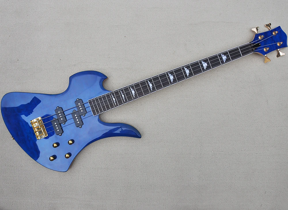 Blue 4 Strings Electric Bass with Maple Veneer,Rosewood Fretboard