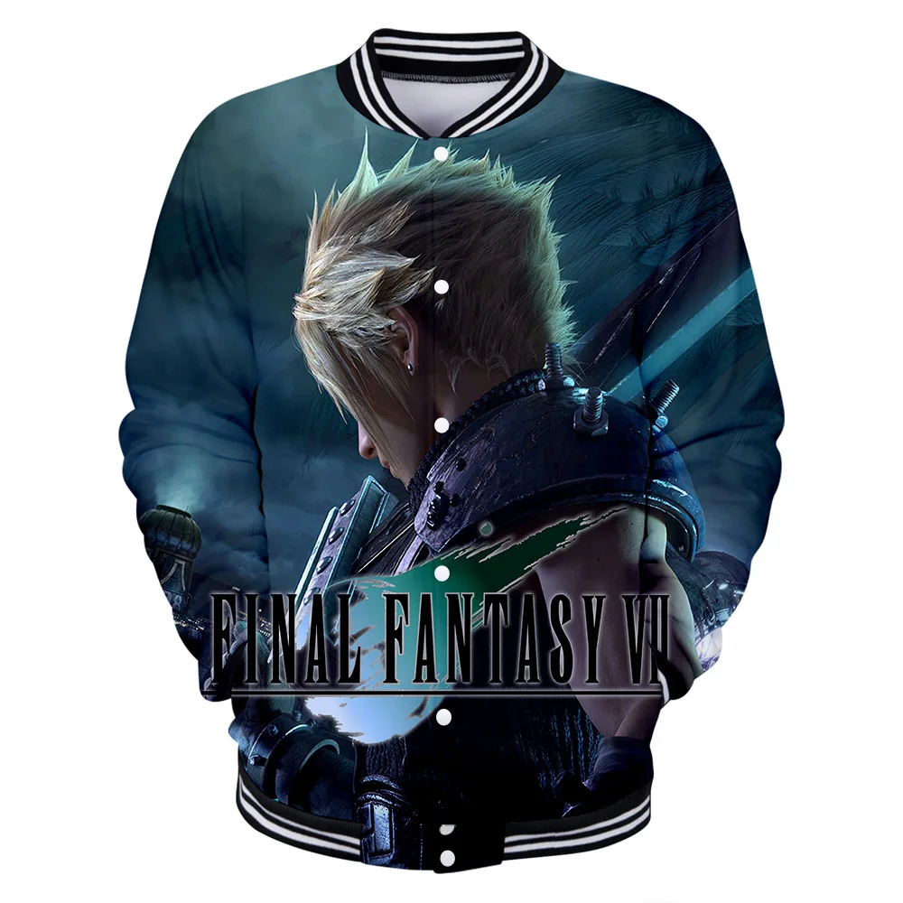 Final Fantasy VII 3D Print Baseball Jacket Men Bomber Jacket Outerwear Cloud Strife College Baseball Uniform Cosplay Costume