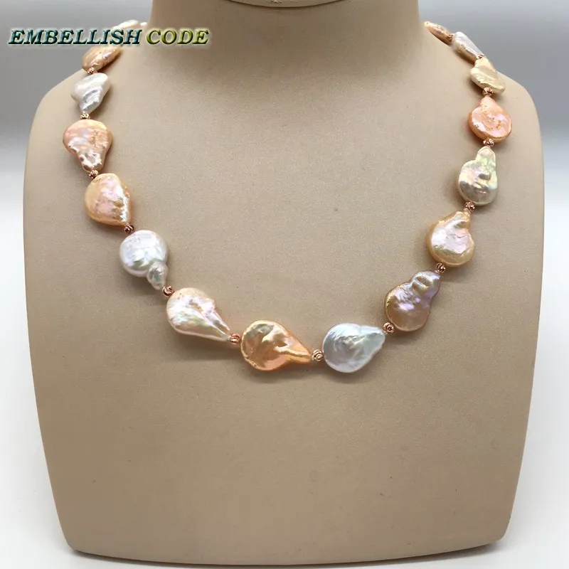 baroque pearl choker statement necklace mixed color round teardrop flat shape natural freshwater pearls red golden 3mm beads