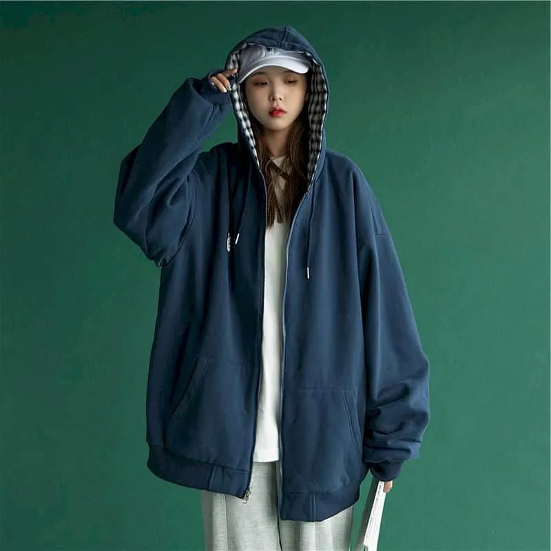 

Women clothes cardigan sweatshirt coats both sides loose Korean style all-match plaid baseball uniforms female spring autumn top