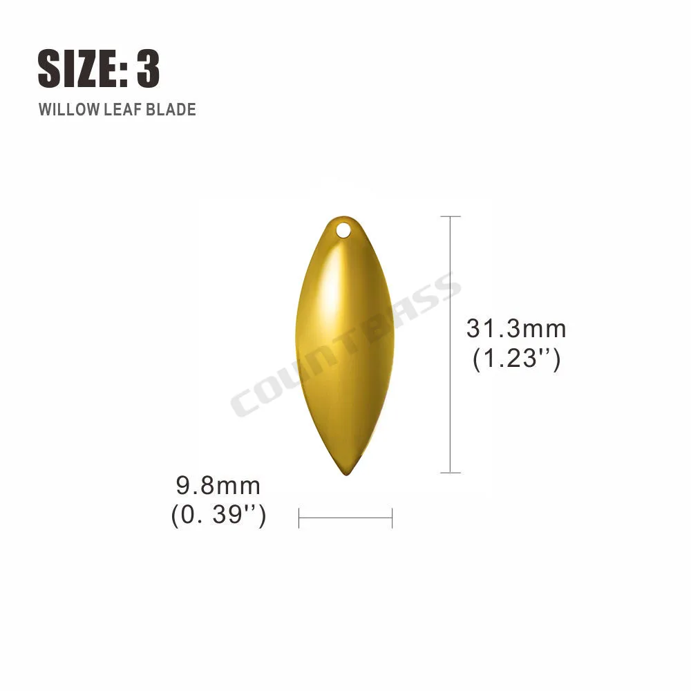 Countbass 50pcs COUNTBASS Size 1-6 Gold Plated Steel Willow Spinner Blades Smooth Finish, DIY Spinner bait Fishing Lures