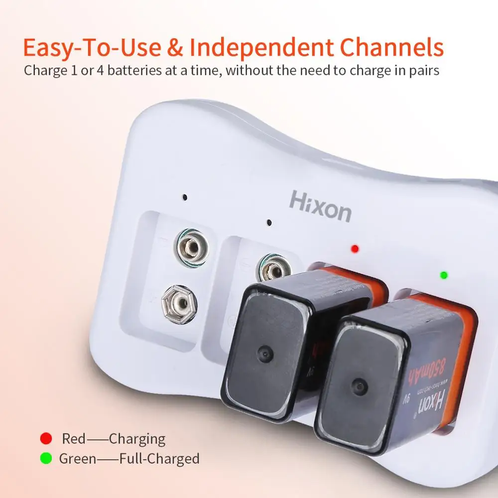 9V 6F22 Protected 850mAh Rechargeable Li-ion Battery&Charger For Smoke Alarm, Fire Alarm, Multimeter,Radio Microphone