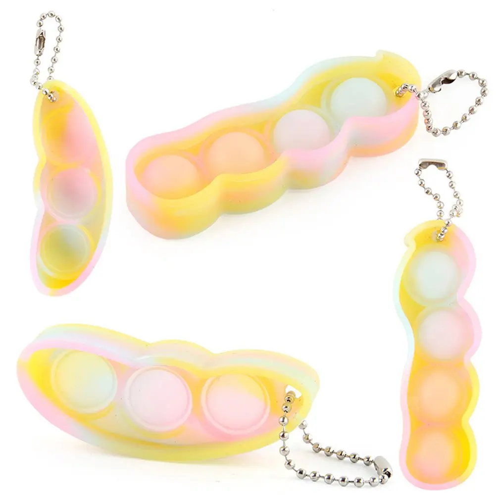 Soft Rubber Bubble Keychain Simulation Pea Pods Decompression Toy Sensory Toy Fidget Anti Stress Squishy Toys Adult Child Gifts