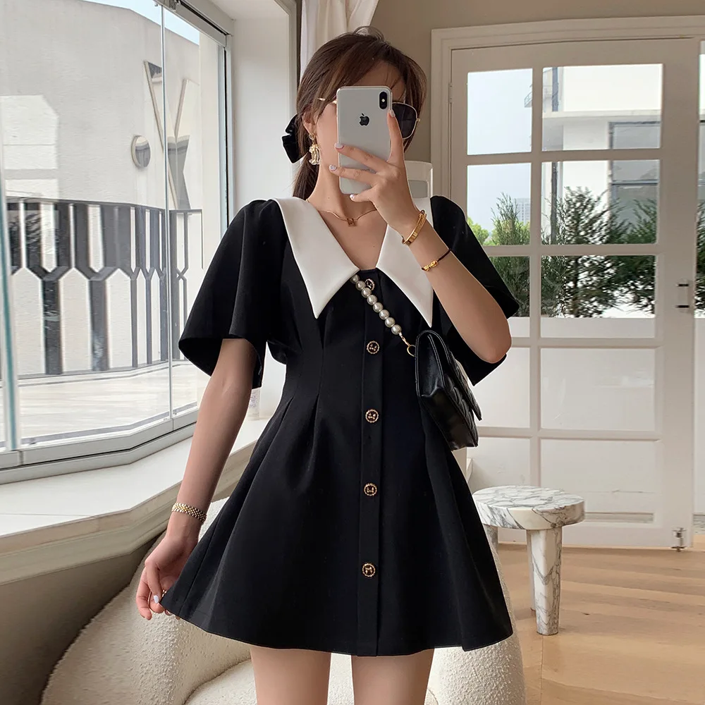 Cgc Vintage Pop Kraag Zomerjurk Vrouw 2024 Kawaii College Stijl Mini Lolita Jurk Casual Vrouwen Korte Mouw Feestjurken