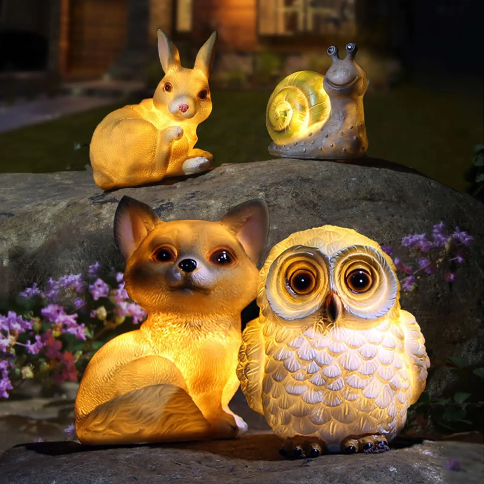 Interesting Solar Energy Garden Light Waterproof Animal Ornament Garden Lamp Dog Rabbit Snails Owl Garden Decoration Accessories