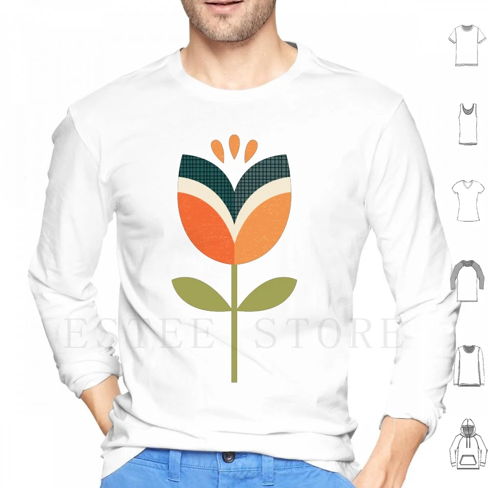Retro Tulip-Orange And Olive Green Hoodies Tulip Tulips Flower Flowers Floral Spring Summer Surface Pattern