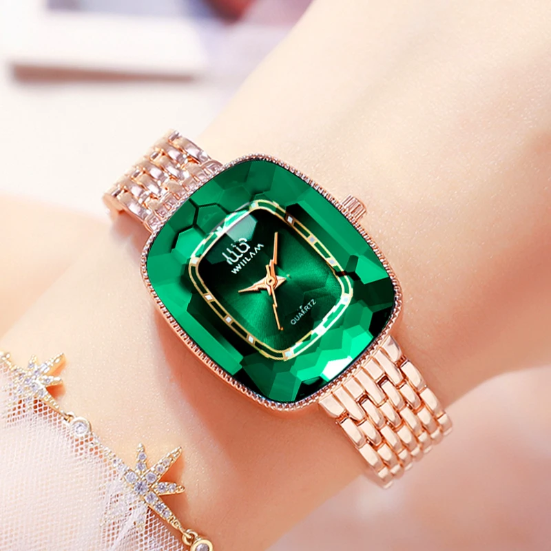 

Wiilaa Green Diamond Luxury Women Quartz Watch Montre Bracelet Femme Ladies Wrist Watch for Female Clock Relogio Feminino