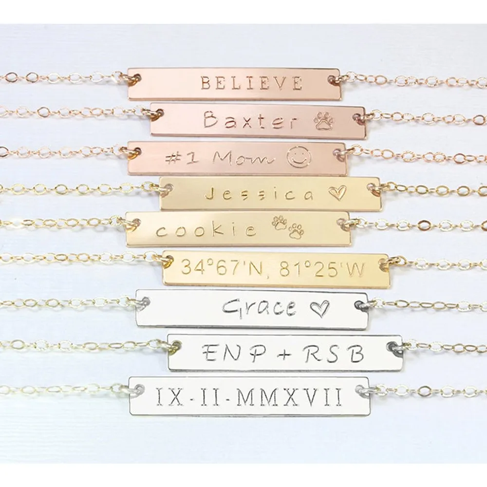 

Custom Gold Name Jewelry, Personalized Silver Necklace, Rose Gold Bar Necklace, Mom Gift, Anniversary Gift, Engraved Necklace