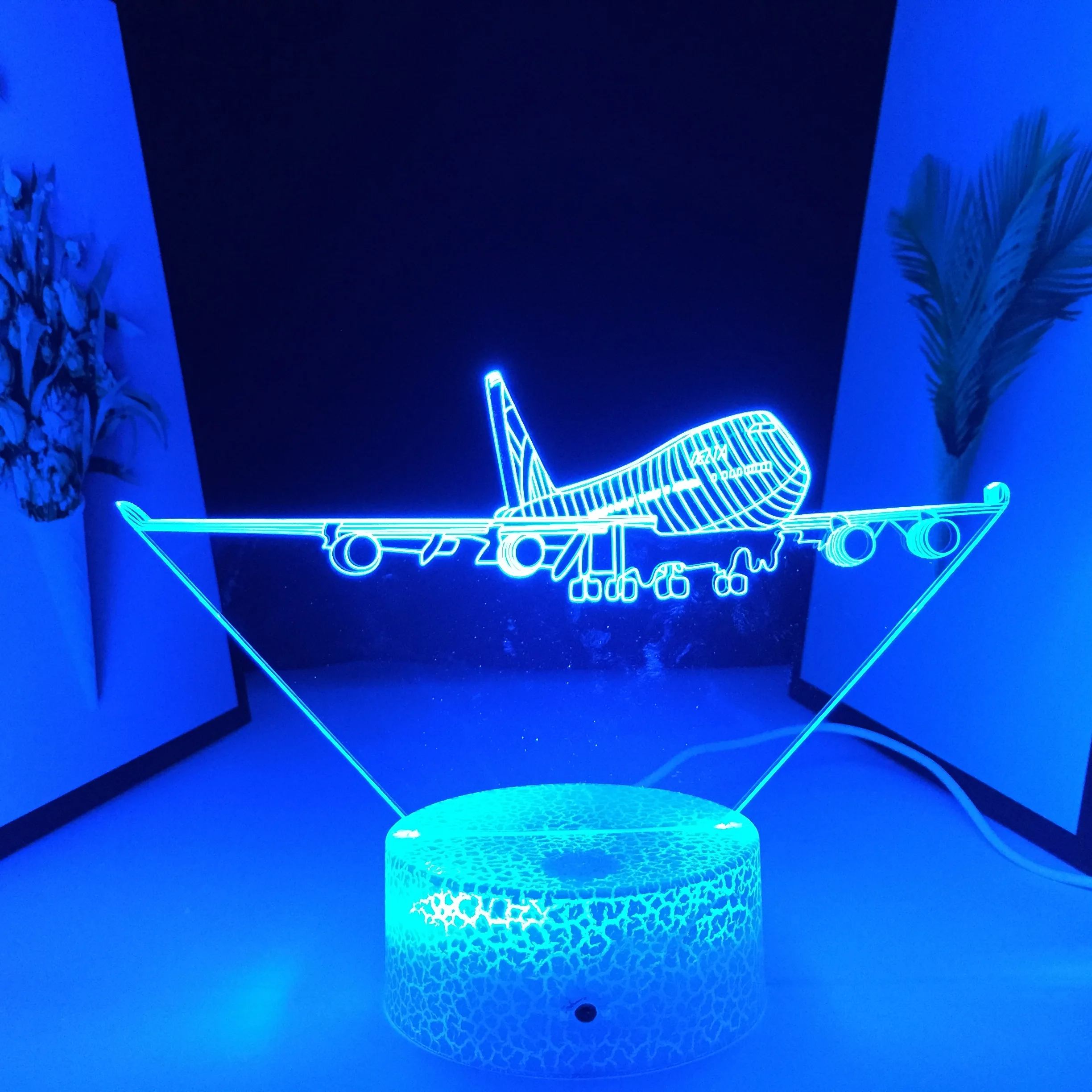 3D Night Lamp Air Plane Home Bedroom Desk Decoration for Kids USB Link Charging With Remote Control 7 Colors Neon LED Light