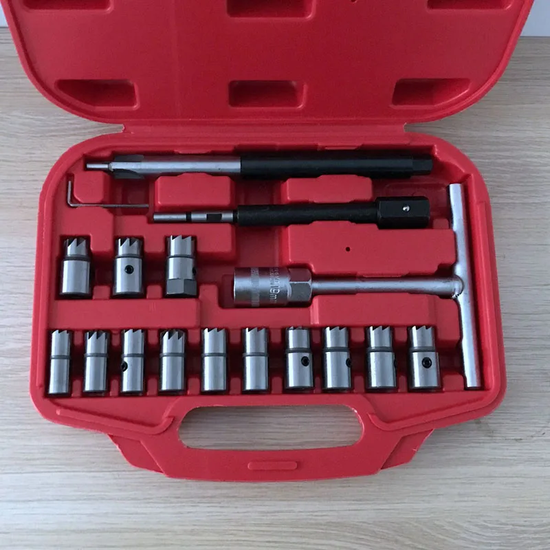 Diesel Injector Extractor Seat & Carbon Cleaner Seat Tools Universal Milling Cutter Set 17pcs