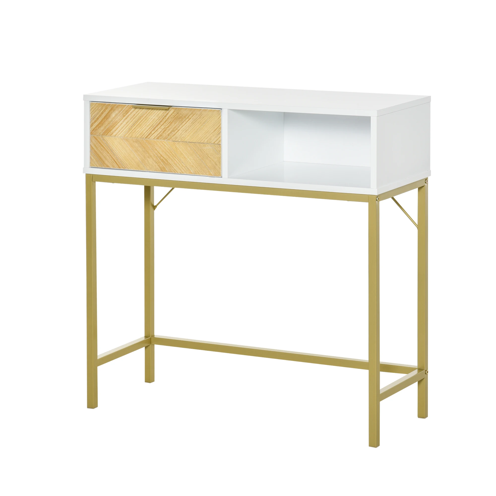 HOMCOM console table with drawer and open shelf Hall Hall furniture entrance living room 80x30x80,5 cm golden White