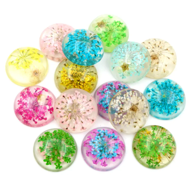 

New Fashion 10pcs Fit 20mm Blue White Yellow Green Pink Purple Natural Dried Chrysanthemum Flowers Cabochons Cameo