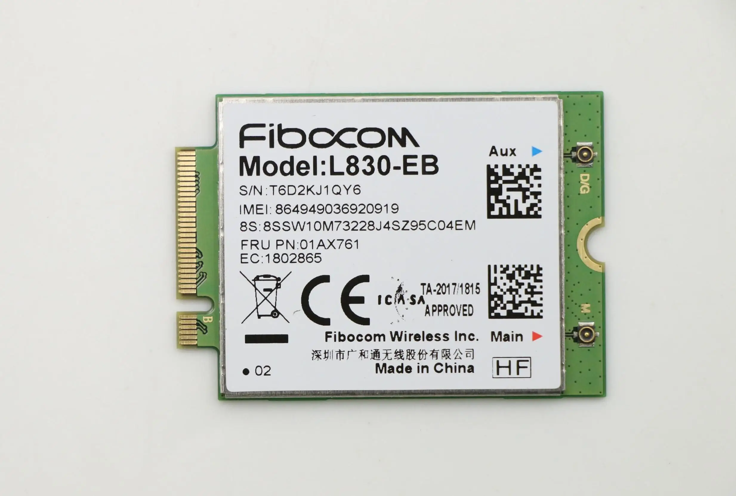 

Fibocom L830-EB WWAN Card For Lenovo Thinkpad X280 T480 T580 P52s L480 L580 T490 T590 P53s T490s X390 L490 L590 01AX761