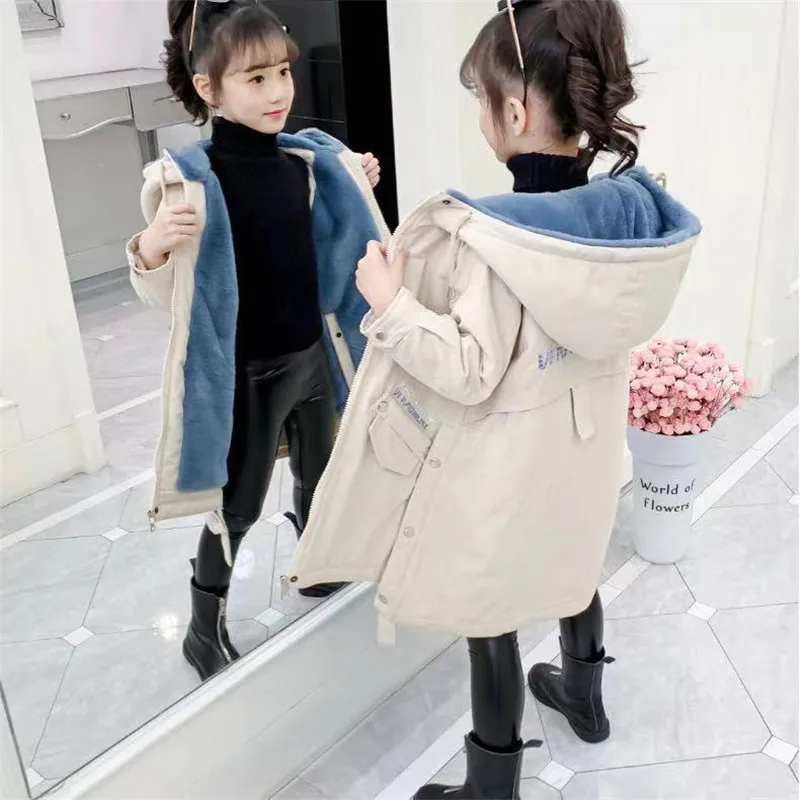 Girls Baby\'s Coat Jacket Outwear 2022 Cool Thicken Winter Plus Velvet Warm Cotton Fleece High Quality Children\'s Clothing