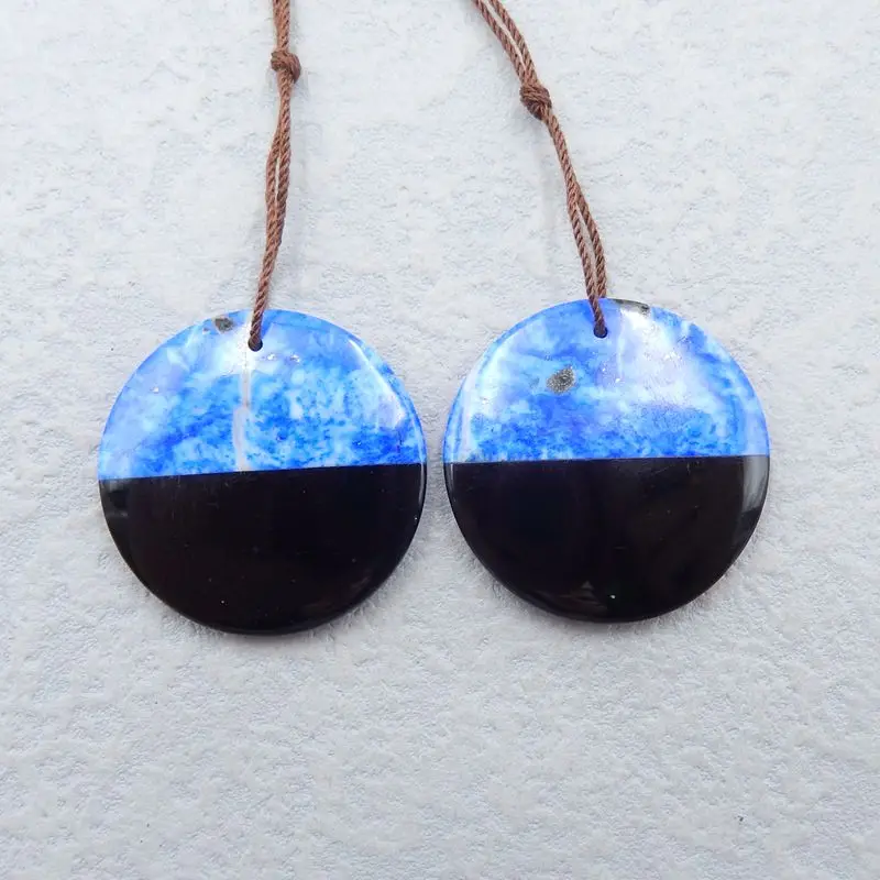 

Natural Stone Lapis Lazuli Obsdian Round Shape Front Drilled Fashion Jewelry Women Earrings Accessories 30x4mm 13g