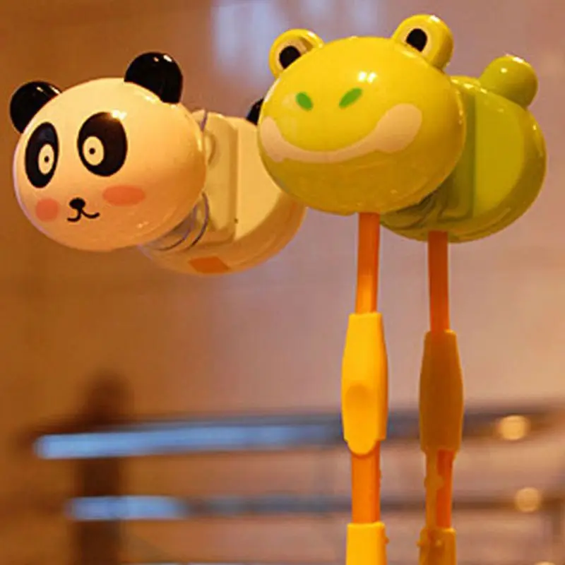 Kids Cute Cartoon Animal Head Shaped Toothbrush Holder Cover Two Suction Cup Colored Wall Mounted Bathroom Accessories Random