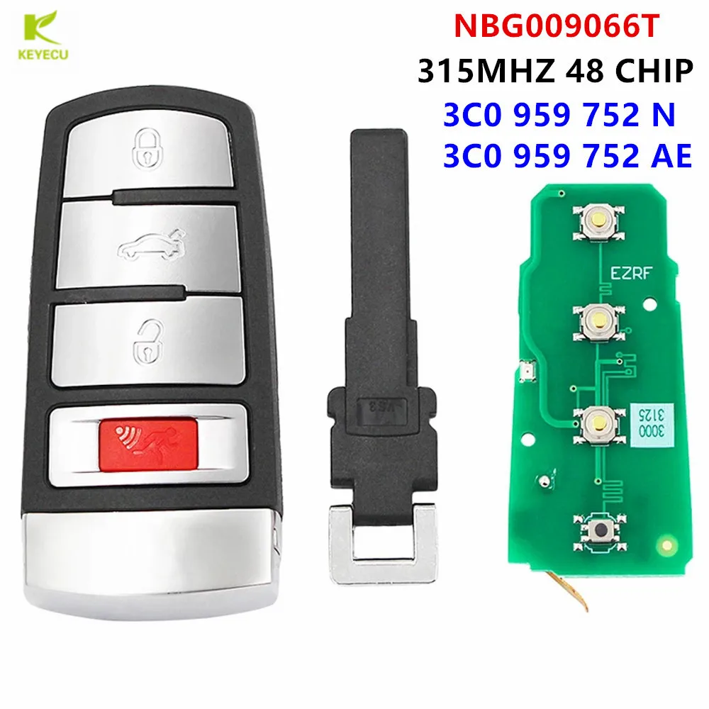 KEYECU Replacement 4Button Smart Remote Key 315MHz ID48 for V*W 2006-2013 Passat, 2009-2015 CC FCC ID: NBG009066T 3C0 959 752 AE