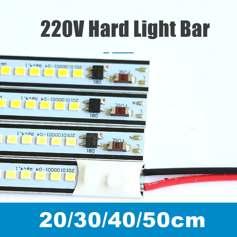 1pc 2835 AC 220V LED Bar Light Aluminium PCB 20/30/40/50cm Drive-free Kitchen Cabinet Hard Strip Light for U V Shape Tube