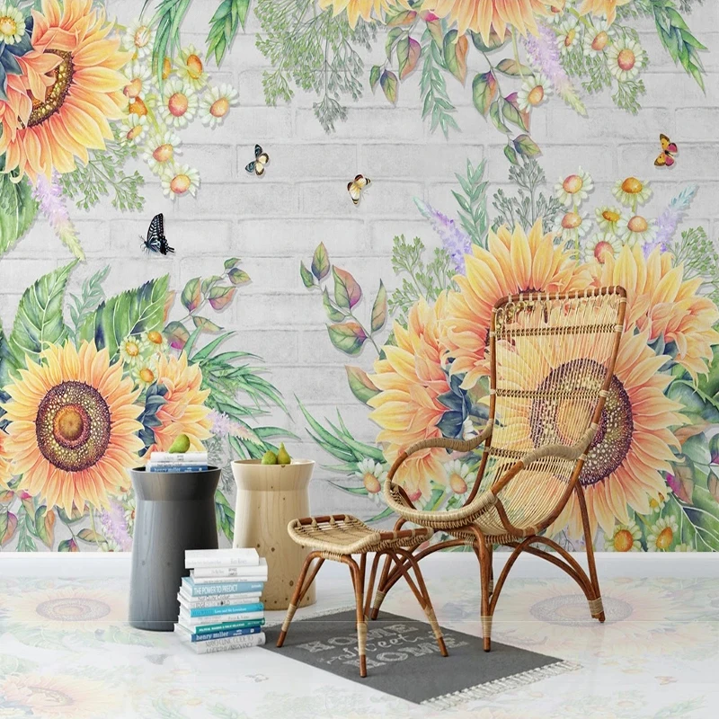 

Custom Mural Wallpaper 3D Idyllic Nordic Flower Butterfly Fresh Wall Papel De Parede Fresco Tapety Sticker Home Décor Tapety Art