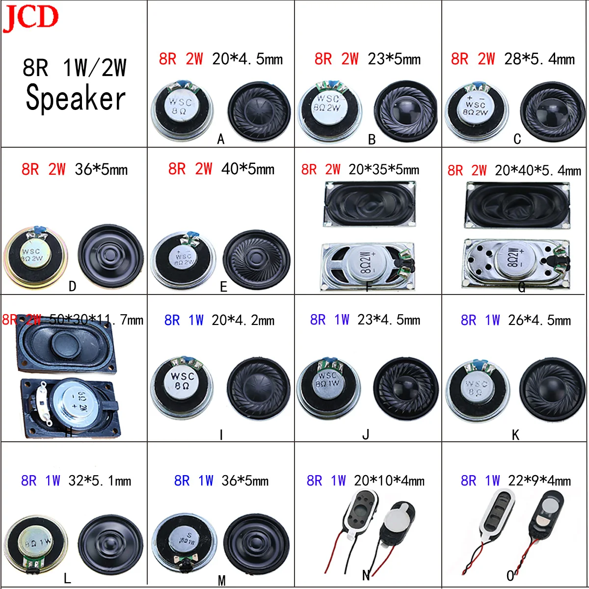

Корпус для 8 ohmios, 1W и 2W, запасные части для Altavoz 8/2W, 20mm, 23mm, 28mm, 36mm, 40mm, 50 мм, 26 мм 32 мм