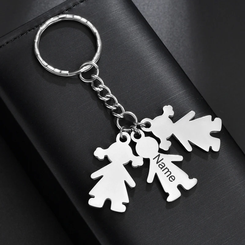 Auxauxme Custom Family Boy Girl Keychain Stainless Steel Engrave Name Date Personalized Family Jewelry Anniversary BirthdayGift