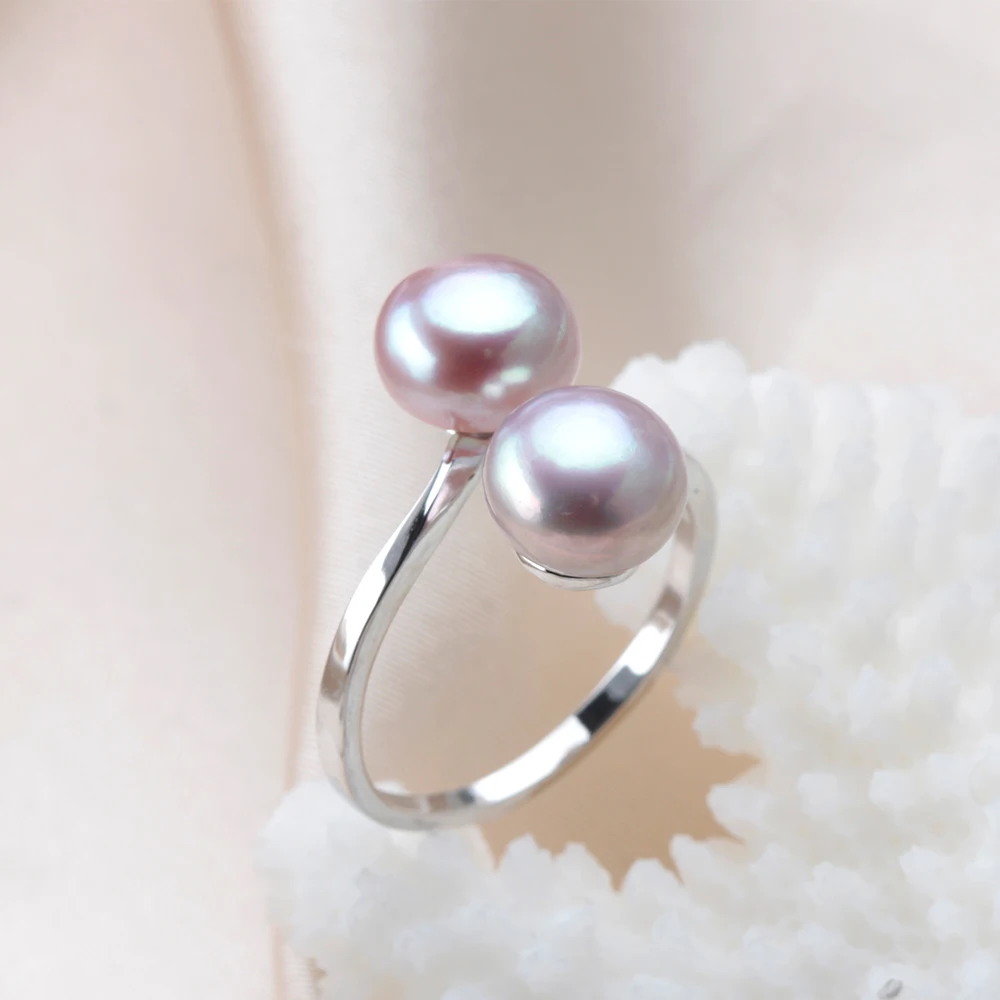 HENGSHENG Fashion Simple Double Natural Freshwater Pearls 925 Silver Open Finger Ring Fine Daily Jewelry For Women Girls 2022