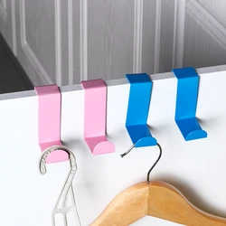 2PCS/Lot Blue/Pink Coat Hanger Over The Door Hooks Stainless Steel Z Shape Door Back Hooks Kitchen Bathroom Storage Holder Rack