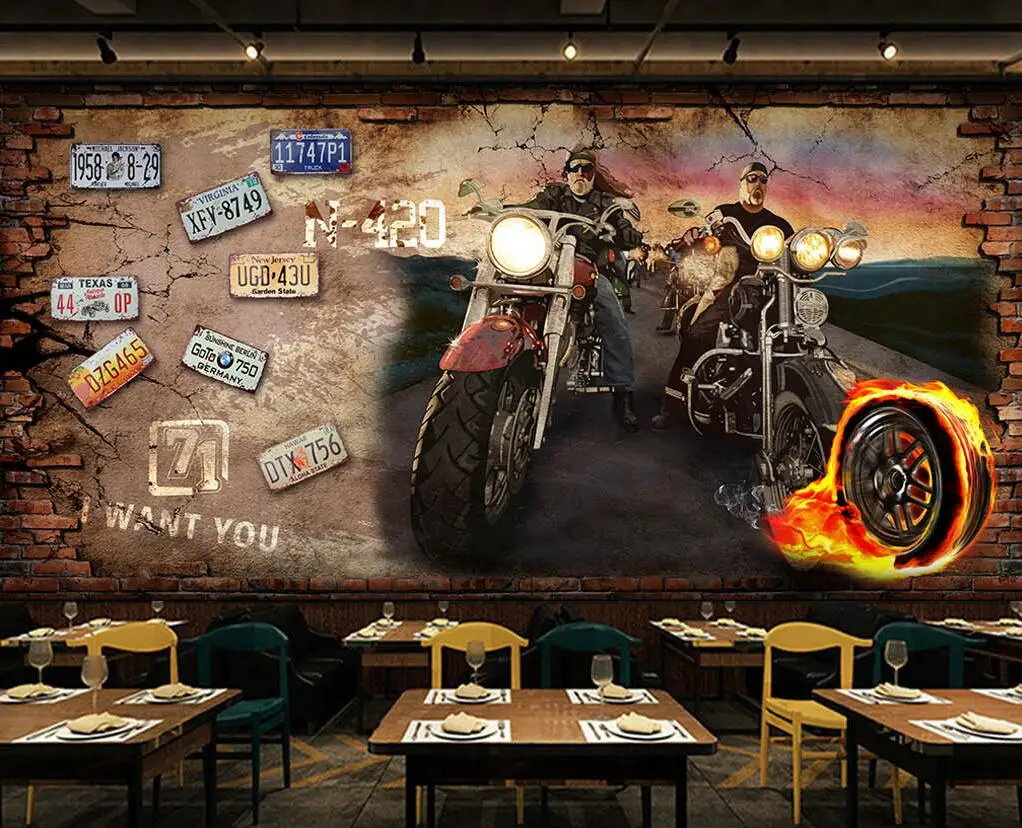 

beibehang custom Retro motorcycle nostalgic brick wall papers home decor TV background 3D mural wallpaper living room decoration