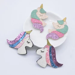 10Pcs Padded Glitter Leather Kawaii Unicorn Patches for Crafts Clothes Decor Appliques DIY Headwear Hair Clips Bow Accessories