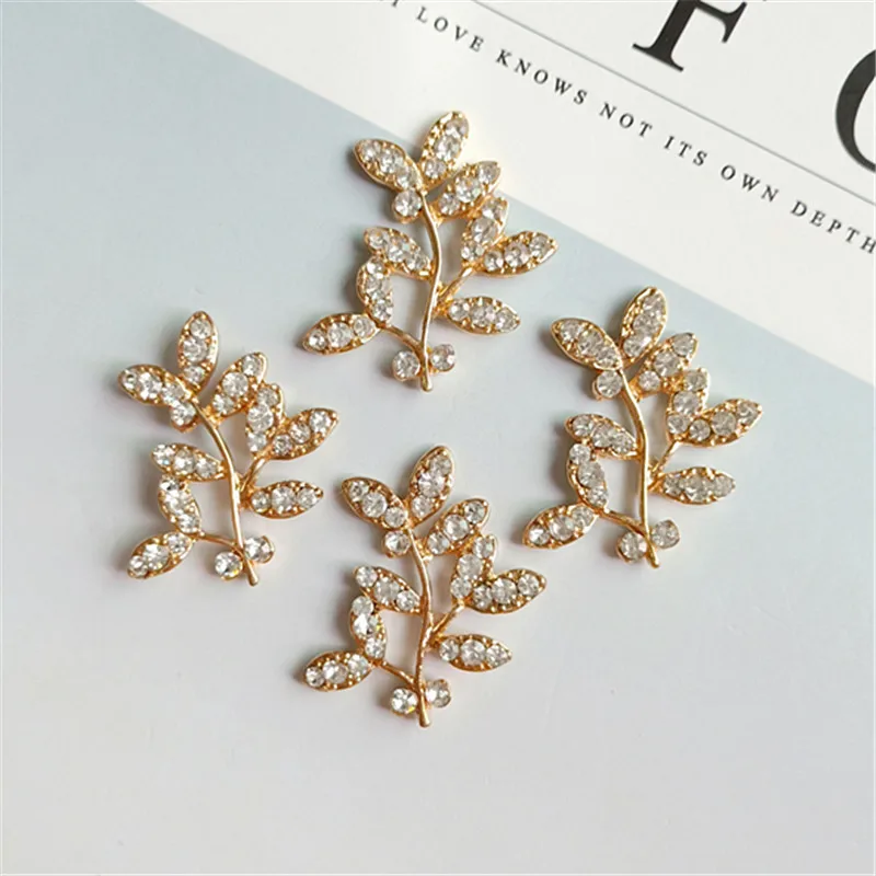 10 Pcs/Lot Tree branch Leaves Flower Gold Or Silver Rhinestone Buttons Flatback Embellishment Button For DIY Hair Accessories