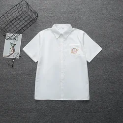 White Cotton Japanese Student Short Sleeve Black Shirt For Girls Middle High School Dress Jk Uniform Tops Pocket Embroidery