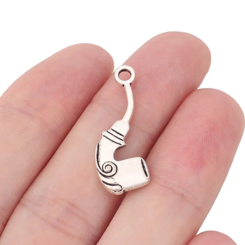 ZXZ 20pcs Tibetan Silver Tobacco Pipe Charms Pendants Double Sided for Necklace Bracelet Jewelry Making Findings 29x11mm