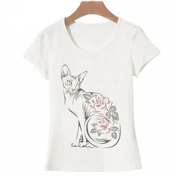 Love Sphinx Cat Funny Flower Tattoo Print T-Shirt Summer Women T-shirt Fashion Female Casual Tops Cute Girl Tees,Drop shipping