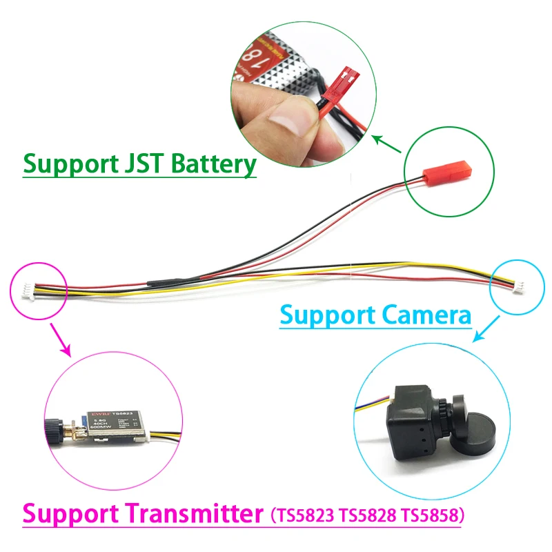 2PCS 5.8G image transmitter video output line signal wire FPV launch map transmitter AV Cable For Transmitter to camera JST DC