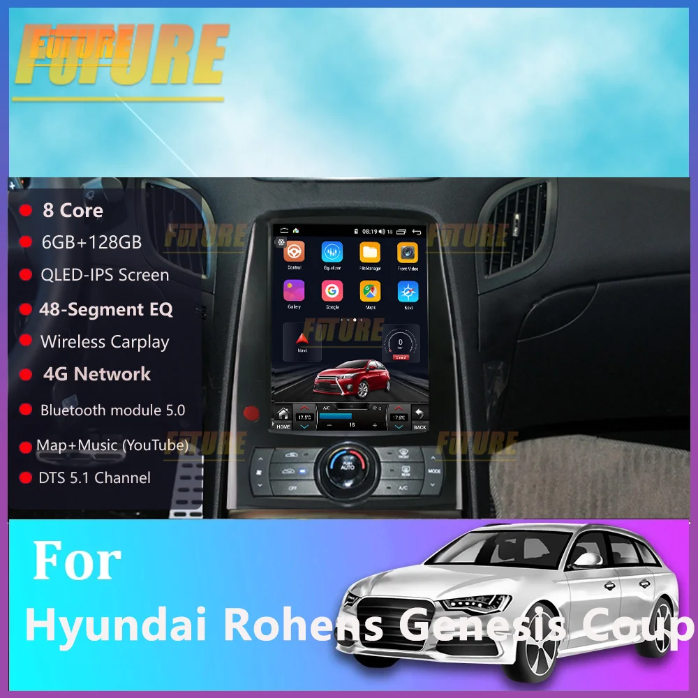 128G For Hyundai Rohens Genesis Coupe Android 11.0 Car Radio Stereo Multimedia Player GPS Navigation 2 Din DVD Carplay Head Unit