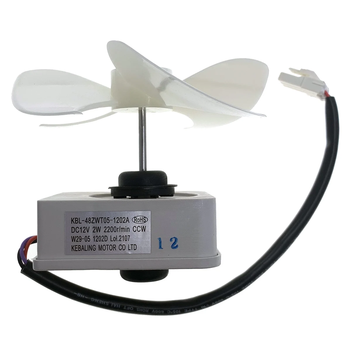 KBL-48ZWT05-1202A Refrigerator Parts Evaporator Fan Motor Assembly with Fan Blade (DC12V 2W 2200r/min)