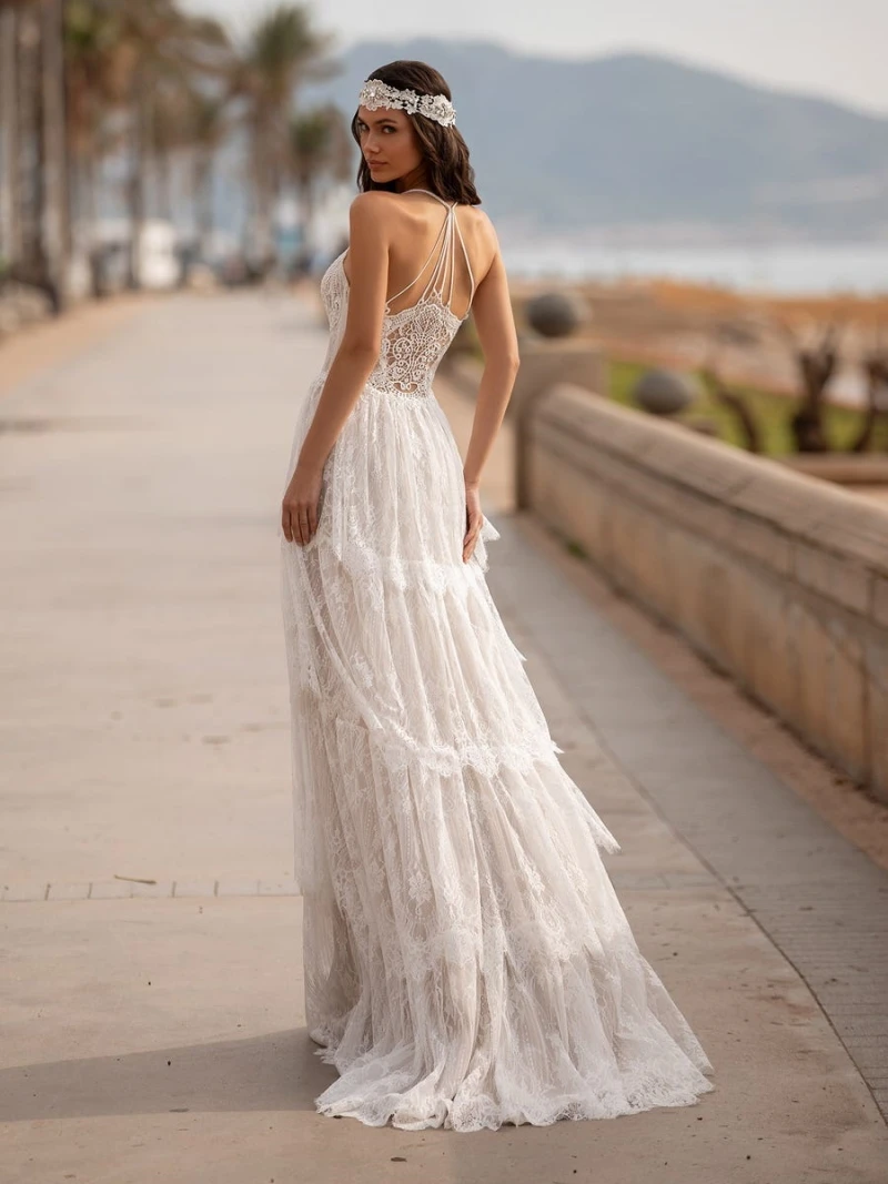 Robe De mariée en dentelle style Boho, longueur au sol, décolleté en cœur, élégante, bohème, 3 couches, rustique, Vintage, sans manches, dos nu, 2021