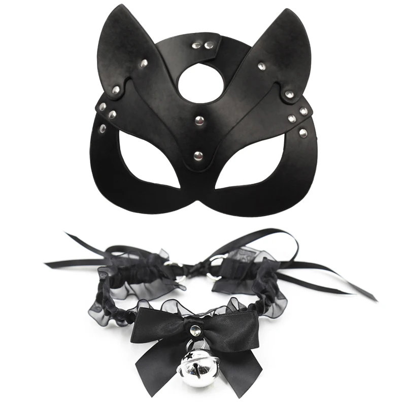 Erotik kedi kadın seks maskesi ve yaka Cosplay yüz kedi deri maske cadılar bayramı Masquerade partisi maskesi erotik maskeleri seks oyuncakları