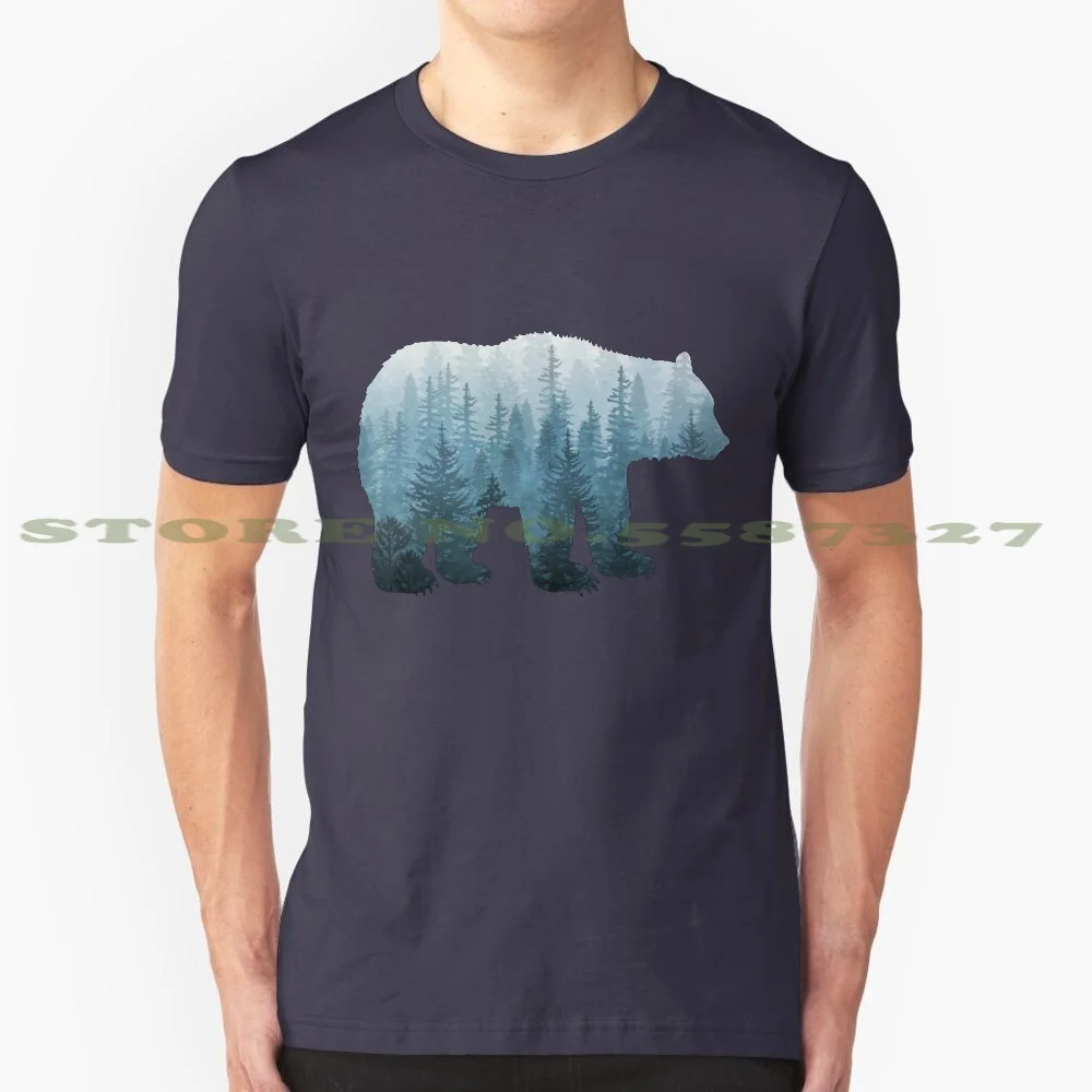 Misty Forest Bear - Turquoise 100% Cotton T-Shirt Bear Animal Wild Cute Zoo Africa African Polar Abstract Watercolor Splatter