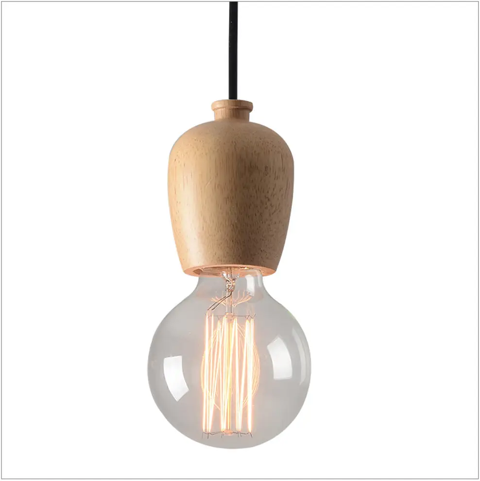 nordic modern wood pendant lights Lamp holder 1 meter hanging line e27 screw art deco living room restaurant suspension light