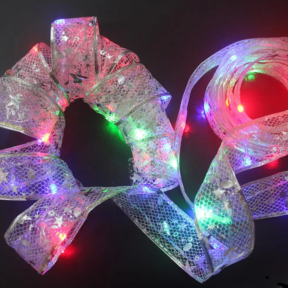 الشريط عيد الميلاد مع أضواء LED نسيج مقاوم للماء هدية التفاف شرائط للخارجية