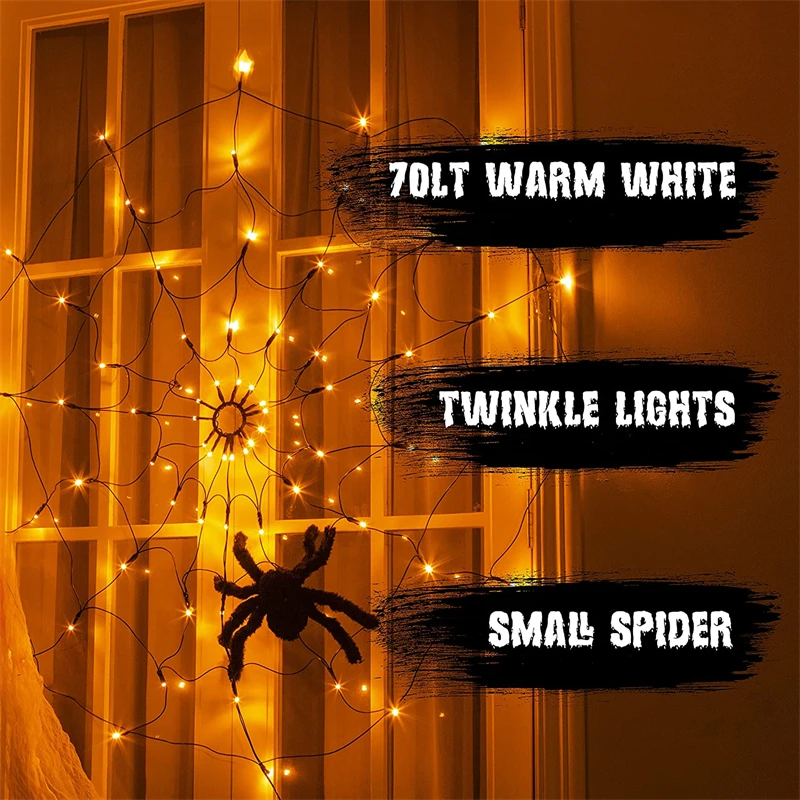 Halloween Party Decoration LED Spider Web Lights Indoor Outdoor Atmosphere Layout Ghost Festival Props Remote Control Net Light