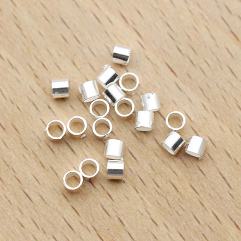 20pcs Genuine Real Pure Solid 925 sterling Silver Crimp End Beads Silver Crimps End Bead Round Tube for Jewelry Making Findings