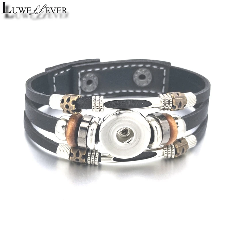 Luwellever Really 104 Original Genuine Leather Retro Fashion Bracelet 18mm Snap Button Bangle Charm Jewelry For Women Men Gifts