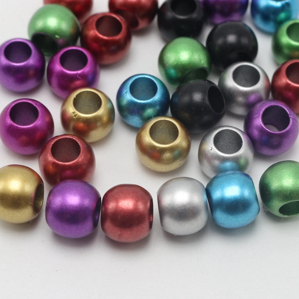 100 Shiny Mixed Metallic Colour Round Pony Beads 12mm 10mm Big Hole Kids Craft