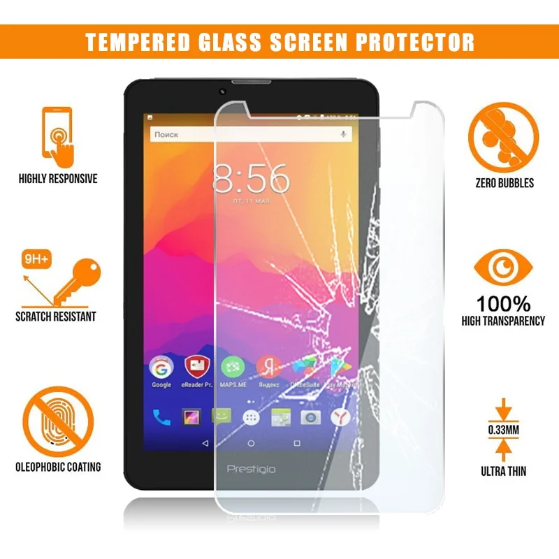 Screen Protector for Prestigio Wize 3327 3G Tablet Tempered Glass Scratch Resistant Anti-fingerprint HD Clear Film Cover