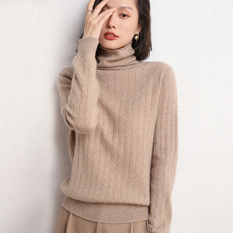 Autumn And Winter Pile Collar 35% Cashmere Women's Pullover Elegant Loose Lazy Leisure All-Match 65% Wool Knitted Base Sweater