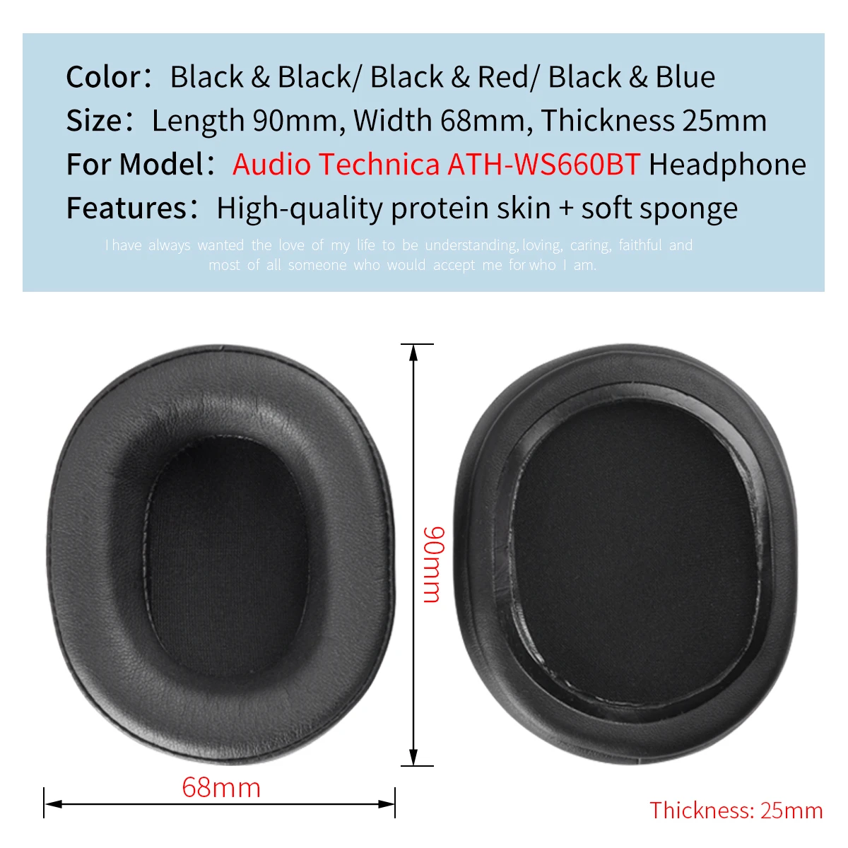 Cuscinetti auricolari per audio-technica ATH-WS660BT cuffie cuscino WS660BT proteine auricolari di ricambio spugna paraorecchie cuffia accessori